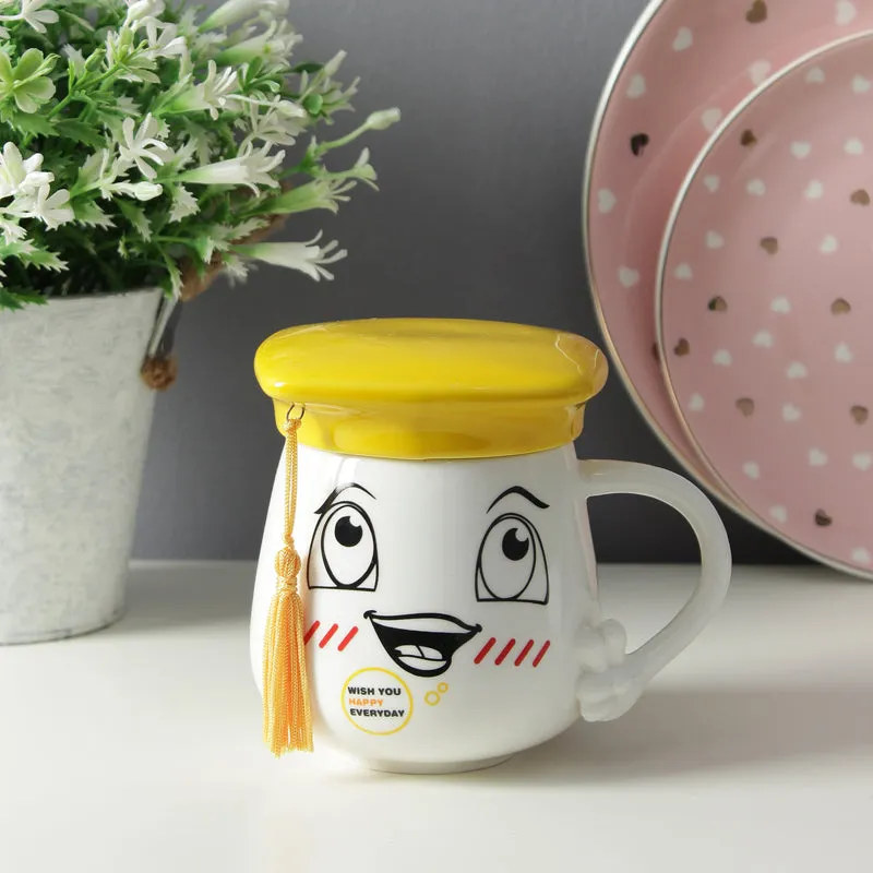 Graduation Cap Happy Mug With Lid (400 mL) - Yellow media 1