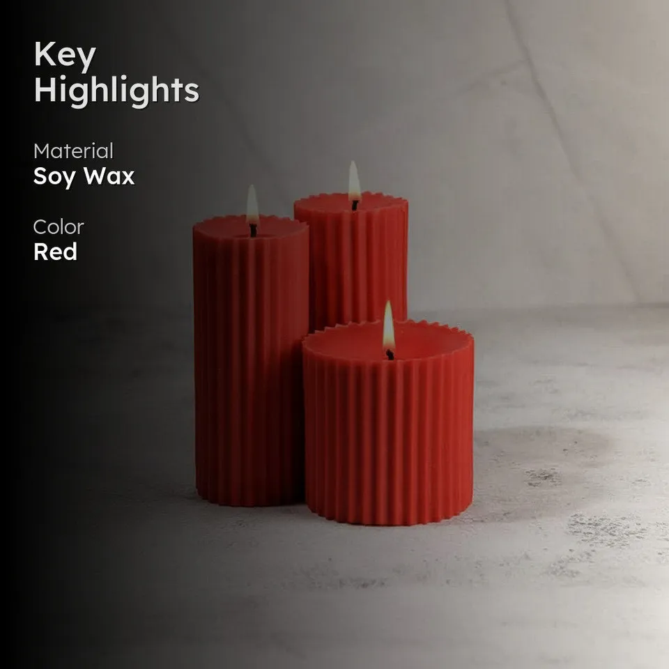 Red Christmas Trio Pillar Scented Candle- Set Of Three media 2
