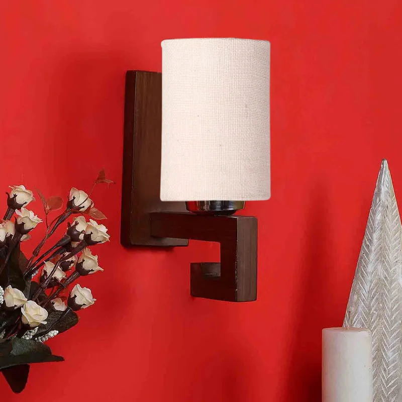 Pallid Cylindrical Wooden Wall Lamp media 3