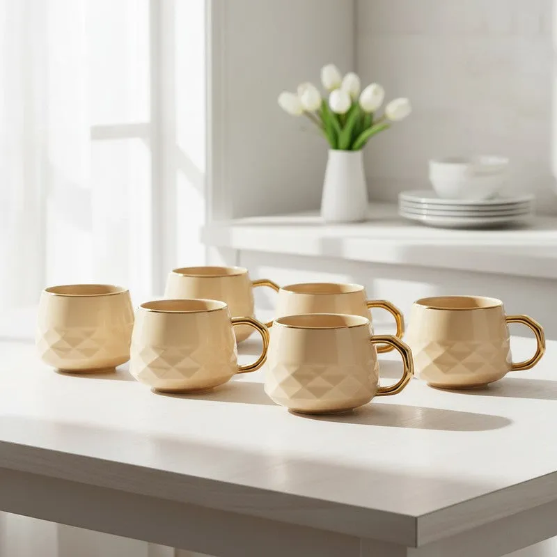 LuxeSip Porcelain Tea Cup (200 mL Each,Brown) - Set Of Six media 1