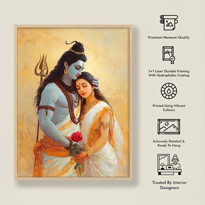 Lord Shiva and Parvati II Archival Paper Wall Art - Natural Brown Frame media 8