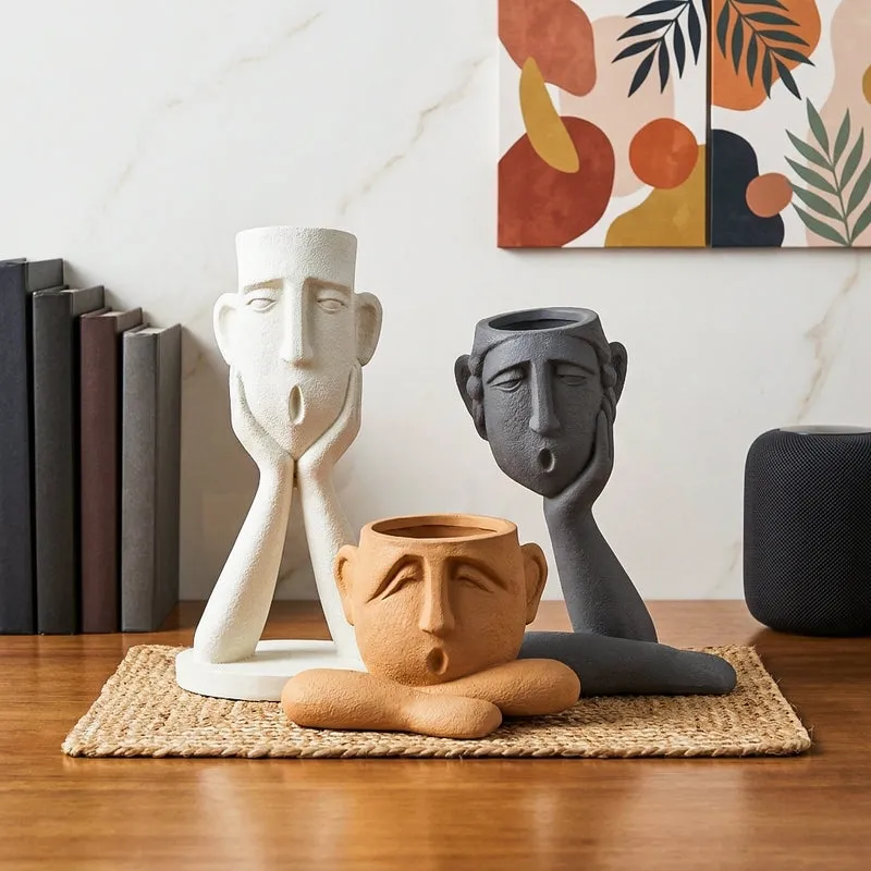 Awe & Grow Painted Resin Planter - Set Of Three media 1