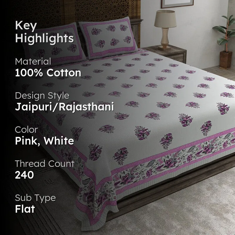 Royalra Cotton Bedsheet (Pink,White) - 240 TC media 2