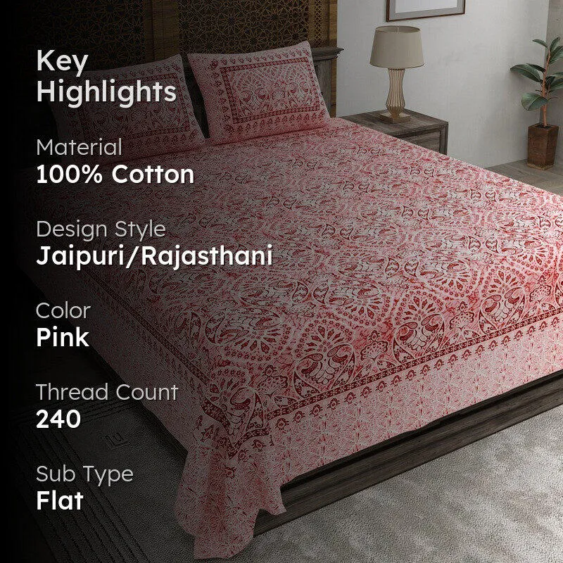 Craftar Cotton Bedsheet (Pink) - 240 TC media 2