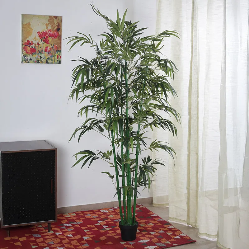 Faux Evergreen Bamboo Plant With Black Plastic Pot (6.89 ft) - Dark Green media 3