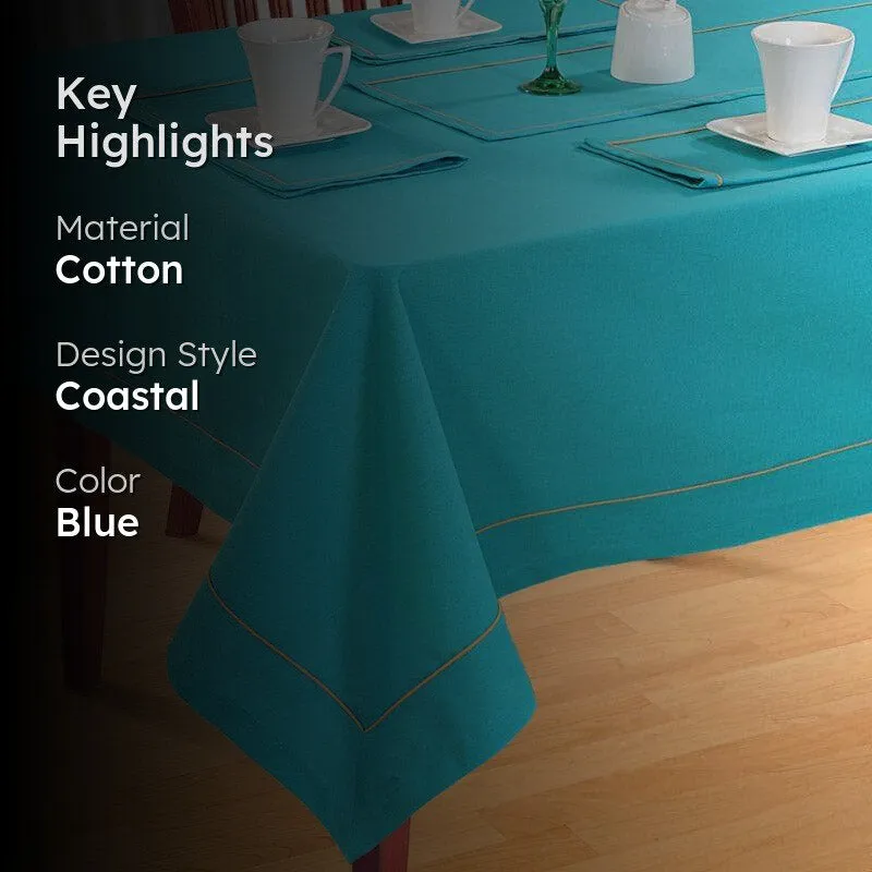 Swayam Pristine Solid Table Cover (Blue) - Six Seater media 2