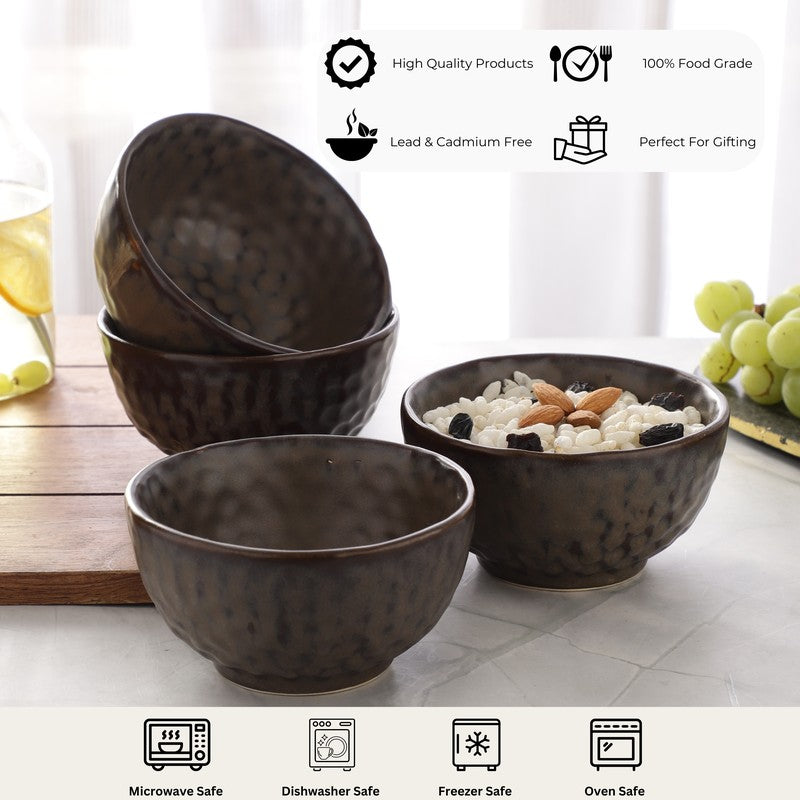 Textured Stoneware Snack Bowl (Dark Brown,350 mL) - Set Of Four media 5