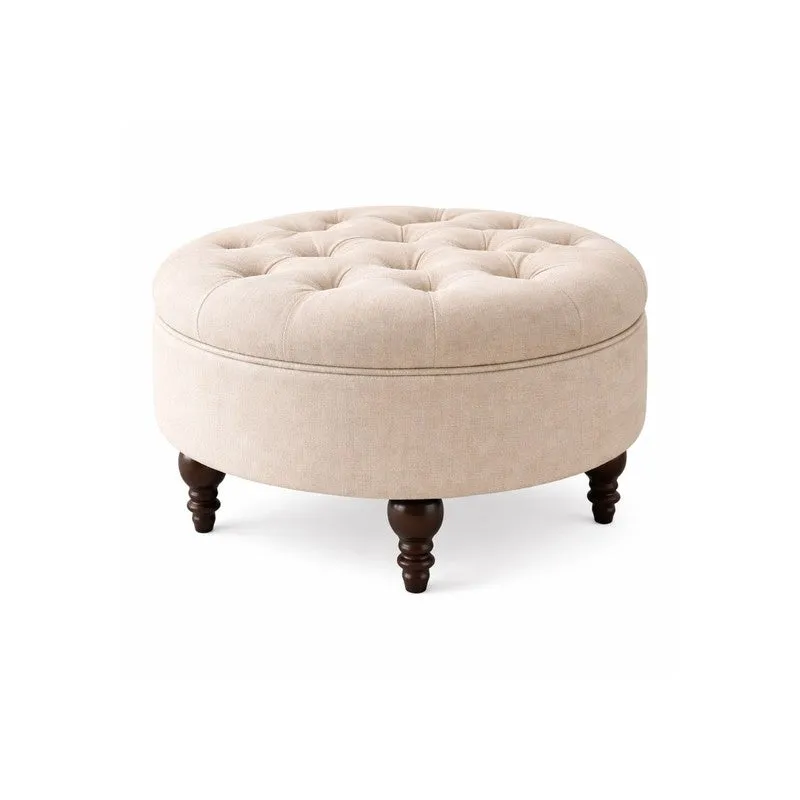 SereneSeat Teak Wood Ottomans & Pouffe - Beige media 3