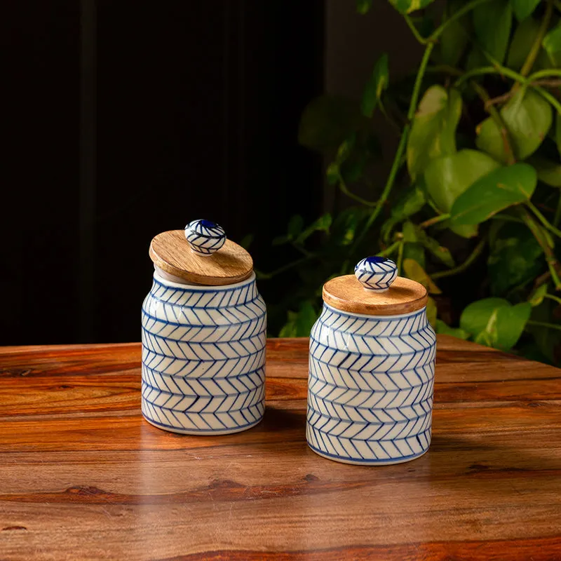 Chevron Crest Handpainted Ceramic Airtight Jar (470 mL Each) - Set Of Two media 1