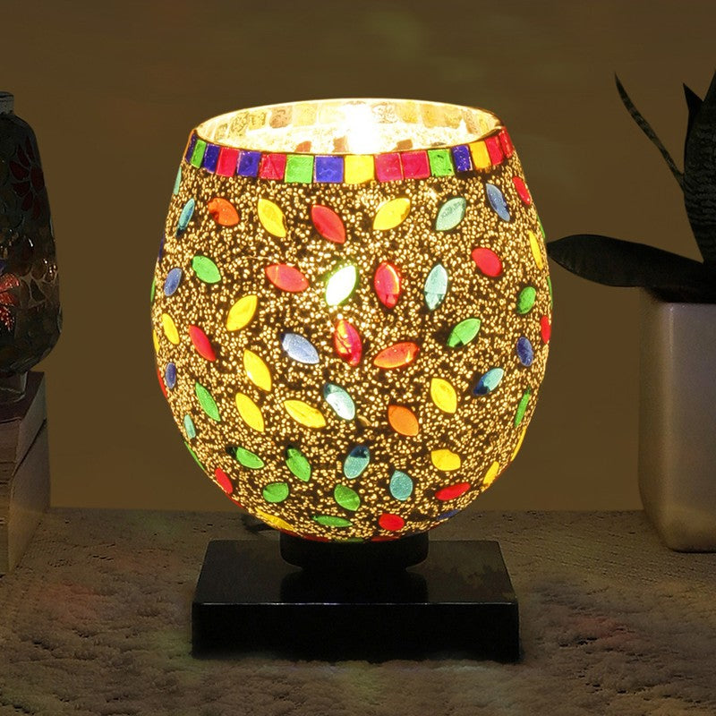 Flarin Mosaic Glass Table Lamp With Wooden Base - Multicolor