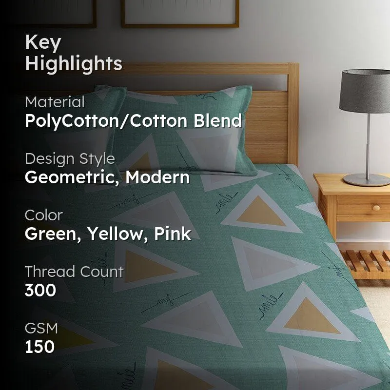 Kani Geometric Fitted Bedsheet (Teal) - 150 GSM media 2