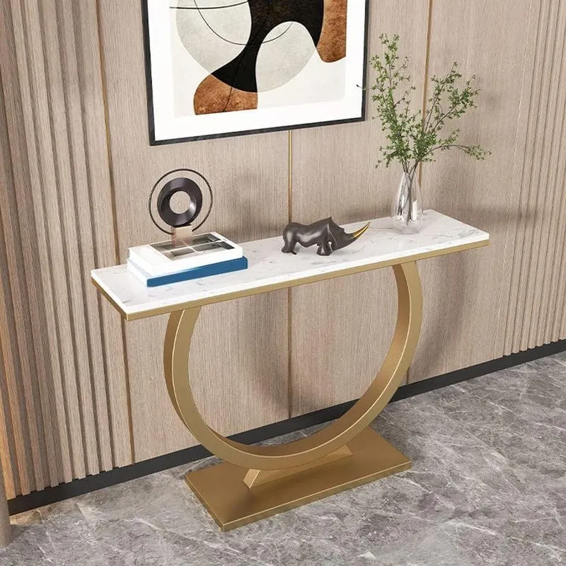 Contemporary Metal Console Table with Marble Top (Gold) - Small media 6