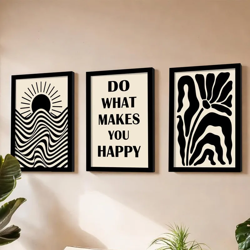 Do What Makes You Happy Paper Wall Painting With Frame - Set Of Three media 3