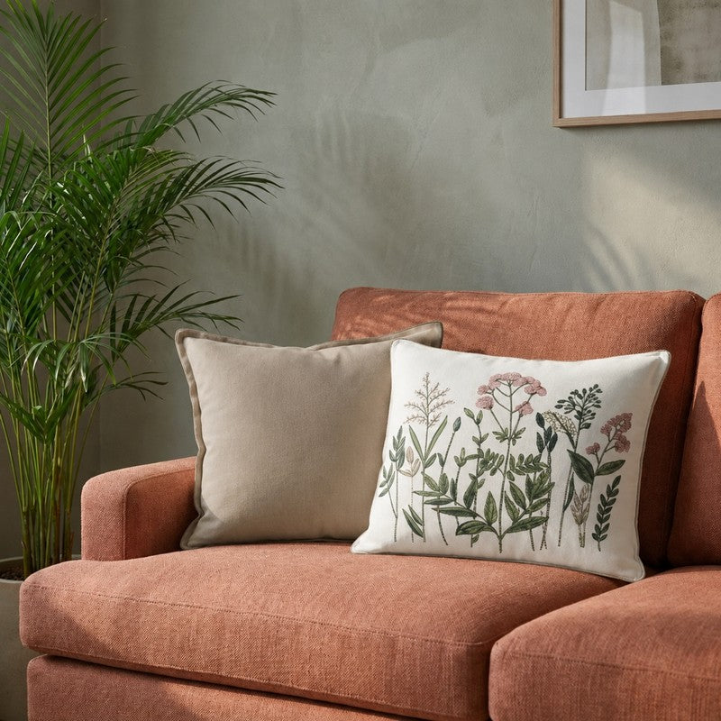 Fresh Printed Cotton Cushion Cover (Beige) - Set of Two - 18 x 18 Inches