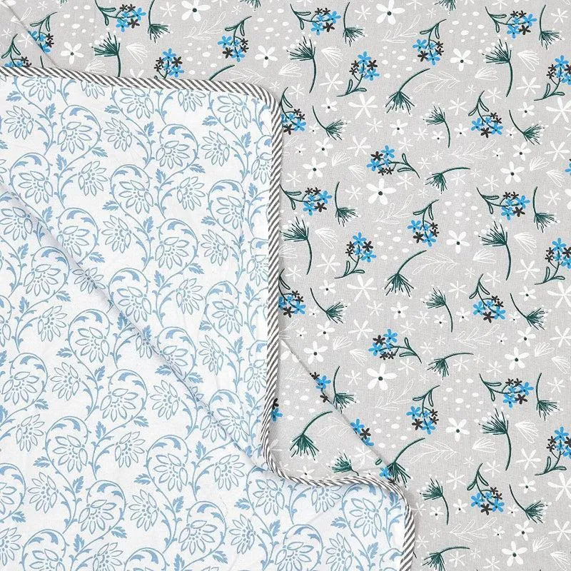 Sindhi Floral Reversible Cotton Dohar (Grey) - 180 GSM media 5