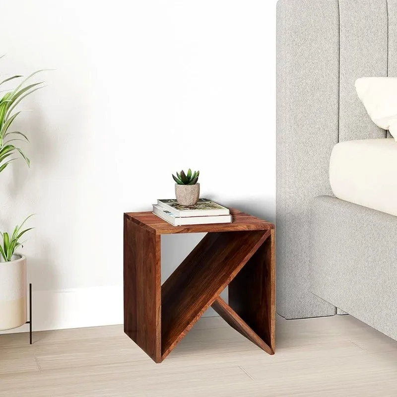 Averox Sheesham Wooden Side & Bedside Table - Brown media 3