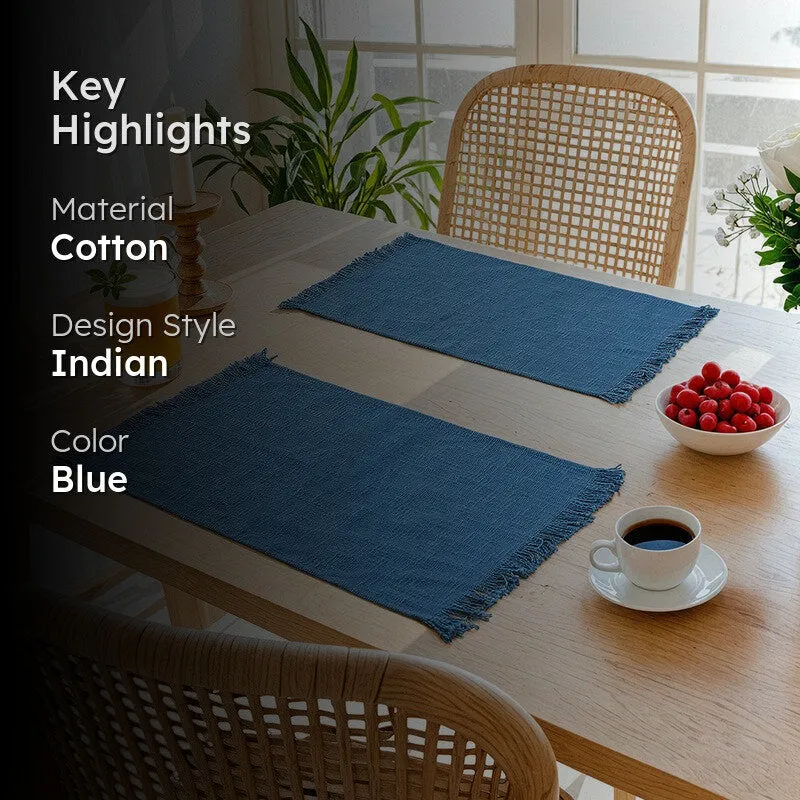 Elegant Blue Cotton Table Runner - Set Of Two media 2