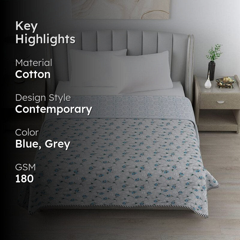 Reco Floral Reversible Cotton Dohar (Blue)  - 180 GSM media 2
