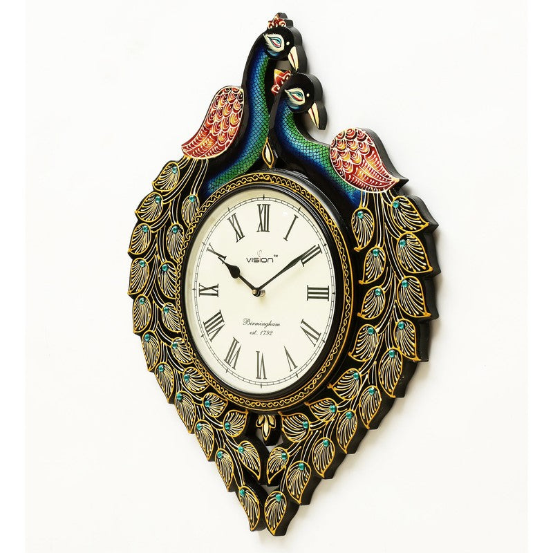 Artistic Peacock Motif Wood Wall Clock media 5