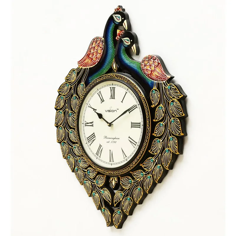 Artistic Peacock Motif Wood Wall Clock media 5