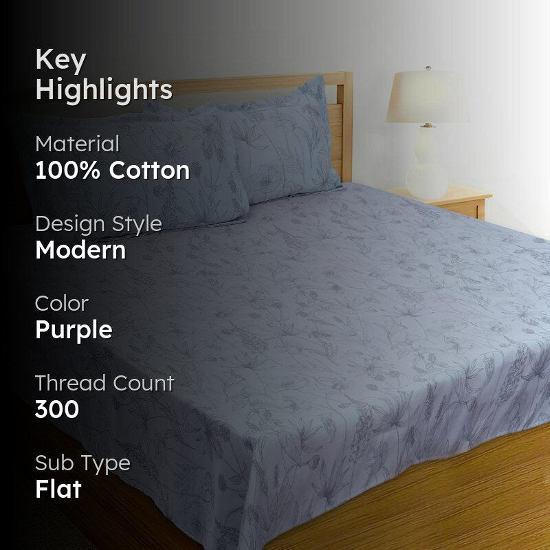 Jonees Printed Cotton Bedsheet (Purple) - 300 TC media 2