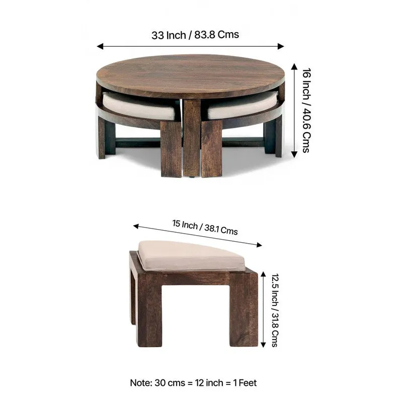 Kervon Sheesham Wooden Center Table with Stools and Cushions (Brown) - Nine Piece Set media 10