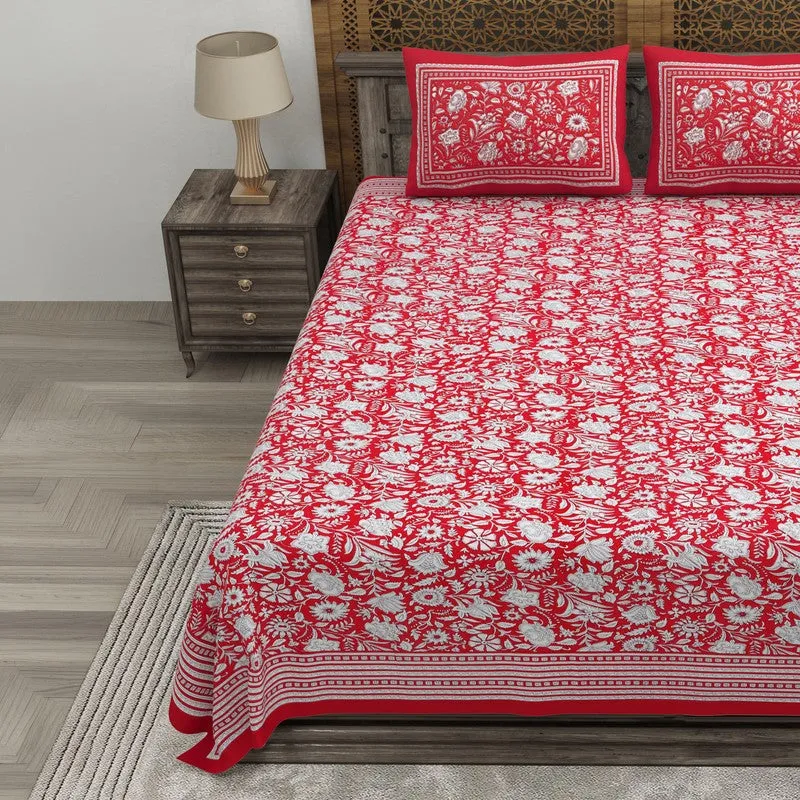 Blossomar Cotton Bedsheet (Red,White) - 240 TC media 3