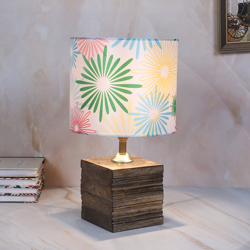 Hikari Cube Printed Mango Wood Table Lamp - Multicolor