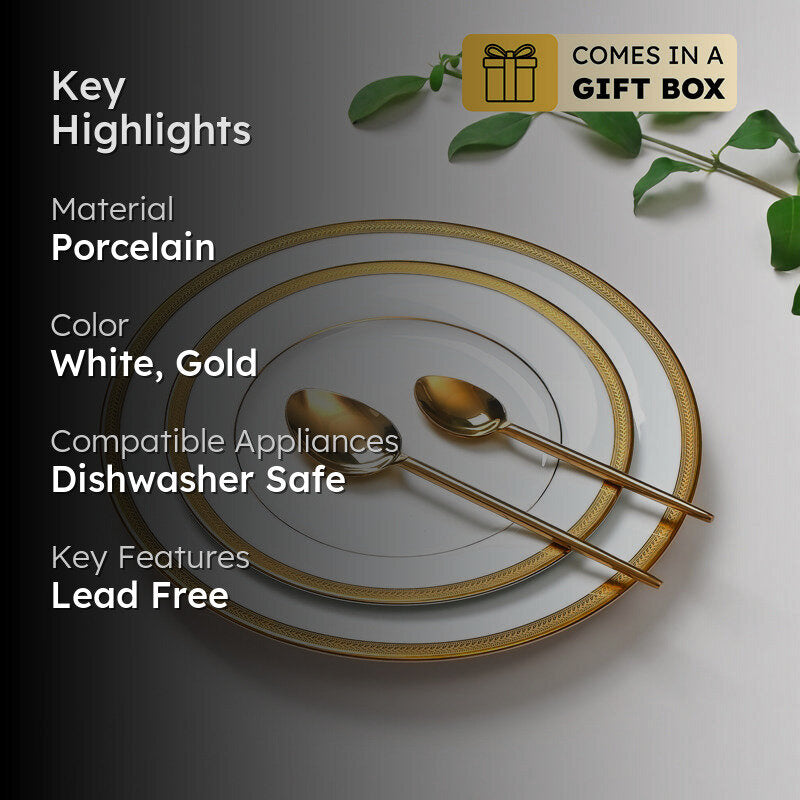 Vienna 24k Gold Brushed Porcelain Dinner Set (Gold) - 41 Piece Set media 2