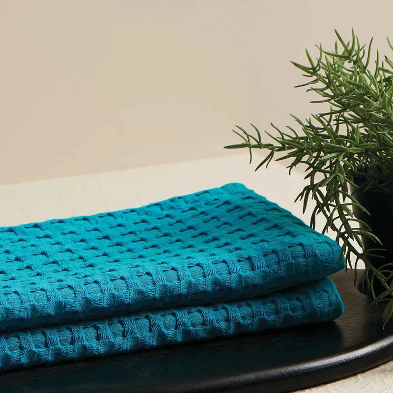 Haimi Textured Waffle Towel Combo (Blue) - Four Piece Set media 3