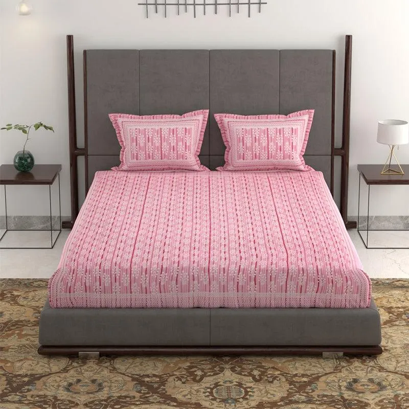 Saavika Printed Cotton Bedsheet (Pink) - 280 TC media 4