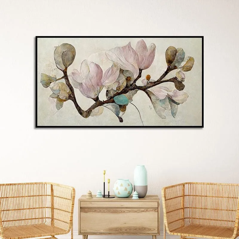 Pale Winter Blooms Floral Canvas Wall Painting With Frame - Black media 3