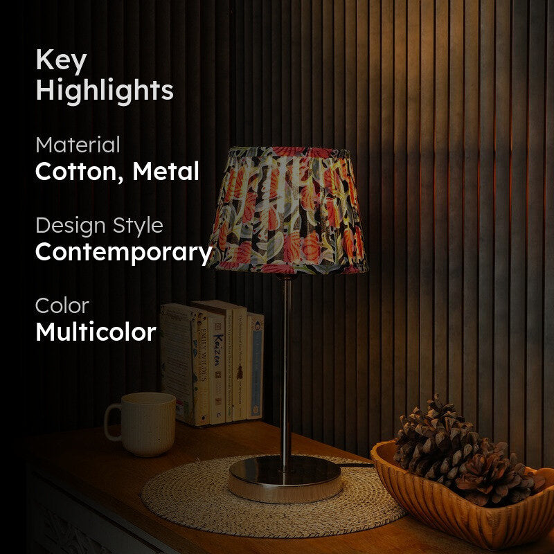 Tropical Bloom Metal Base Cotton Table Lamp - Multicolor media 2