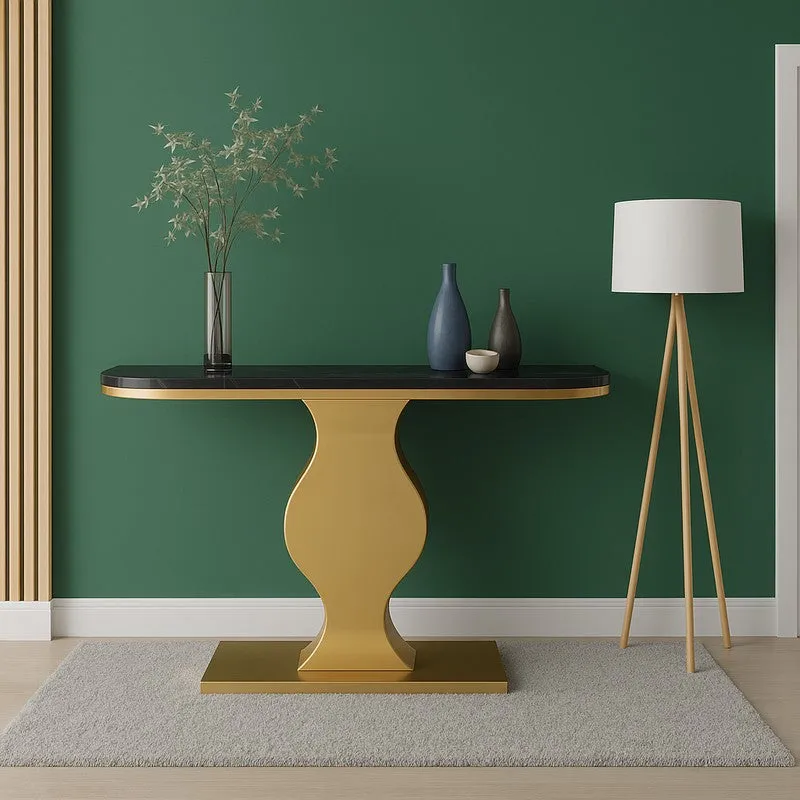 Curvy Metal Console Table with Marble Top (Gold) - Medium media 4