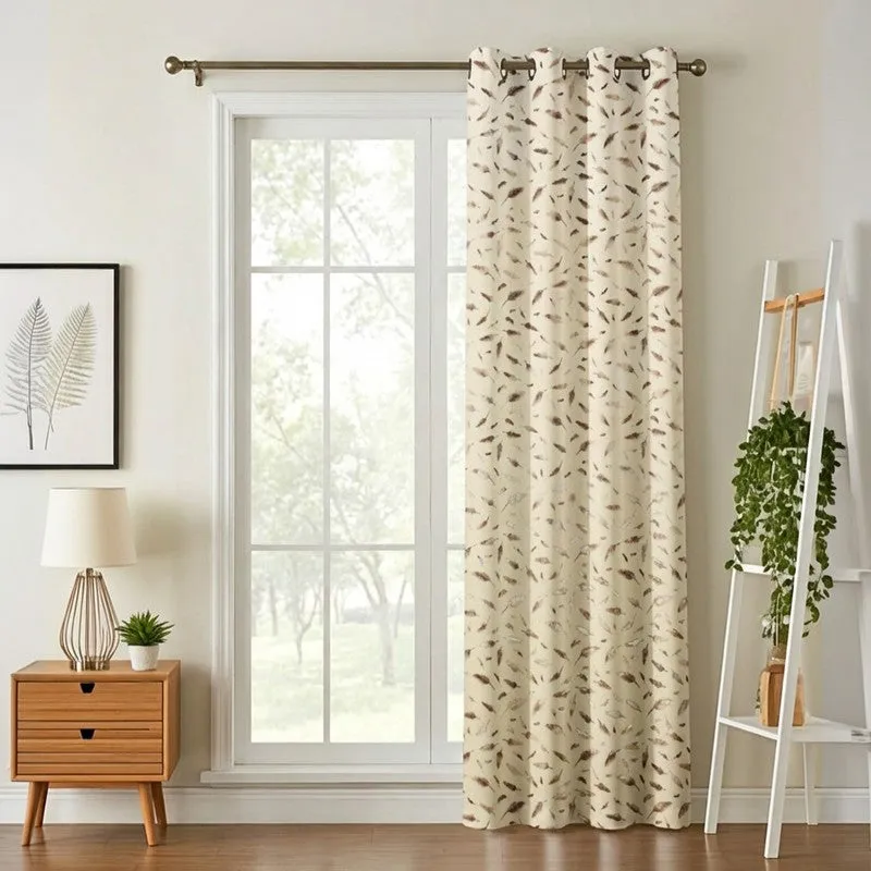 Glow Mist Printed Velvet Curtain - Ivory,Gold media 1