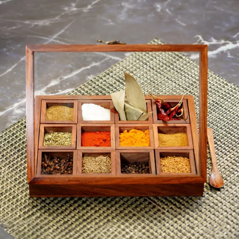 Timber Sheesham Wood Rectangle Masala Box - Fourteen Piece Set media 6