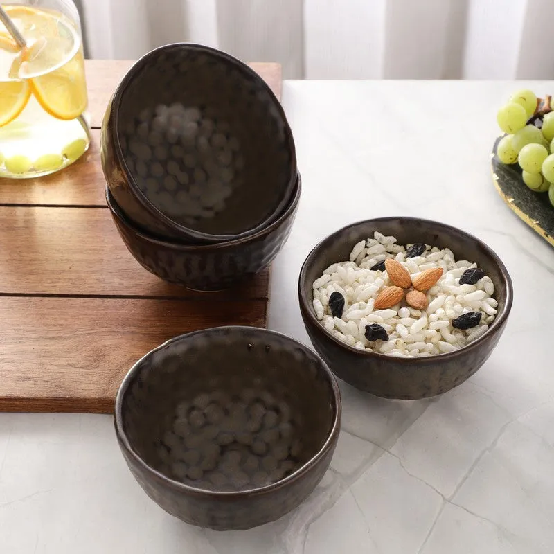 Textured Stoneware Snack Bowl (Dark Brown,350 mL) - Set Of Four media 3