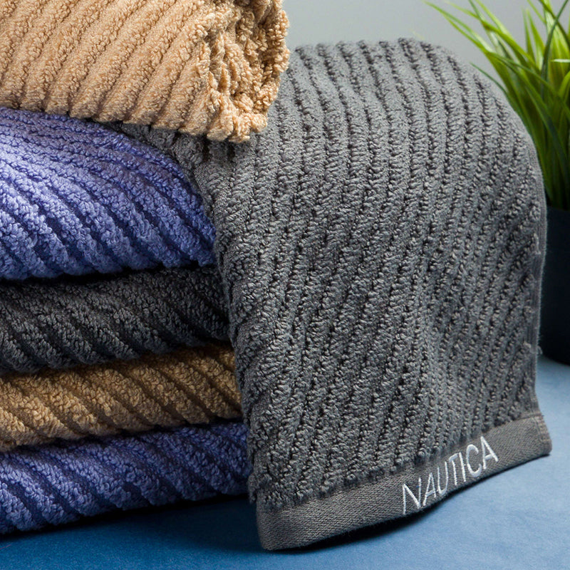 Nautica Riviera Soft Cotton Hand Towel (Dark Grey, Light Tan & Light Blue) - Set Of Six media 3