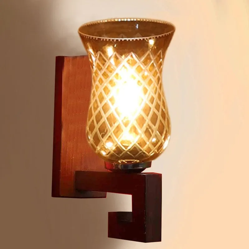 Honey Glow Decorative Wooden Base Glass Wall Lamp media 5