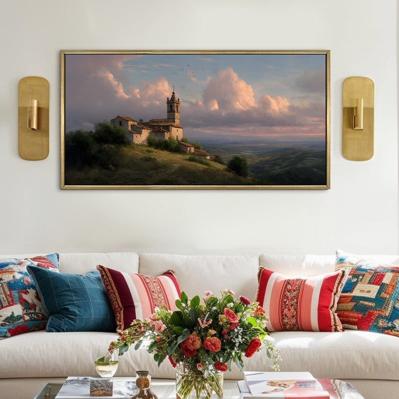 Hilltop Sanctum Canvas Wall Painting With Frame