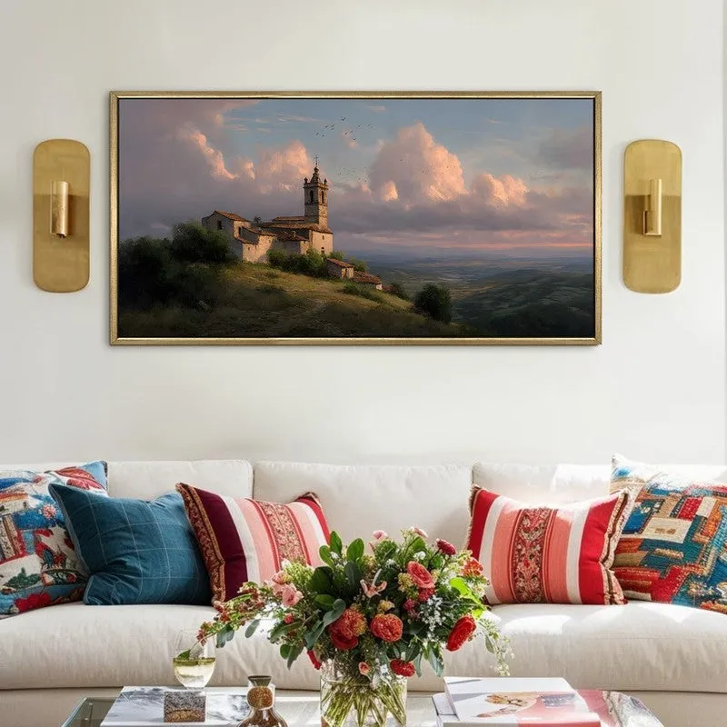 Hilltop Sanctum Canvas Wall Painting With Frame media 1
