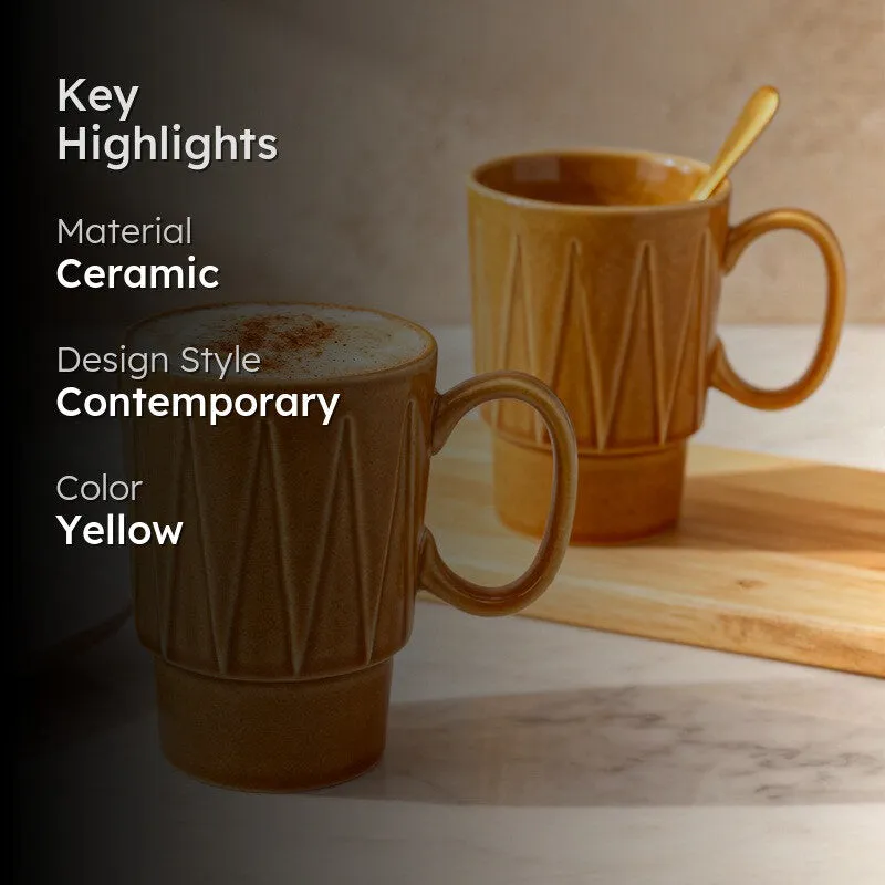 Kindred Ceramic Coffee Mug (Golden Brown/350 mL Each) - Set Of Two media 2