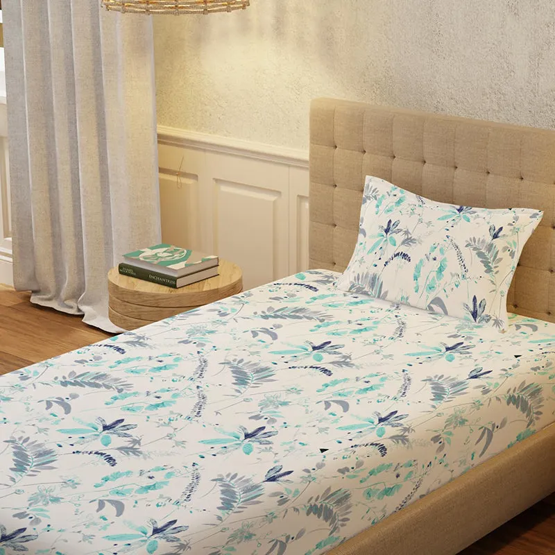Urban Space Florvia Cotton Bedsheet (Blue) - 200 TC media 1