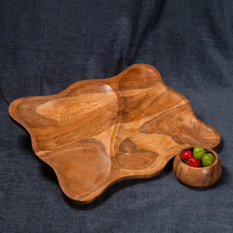 Labyrinth Wood Serving Platter with Dip Bowl - Two Piece Set media 4