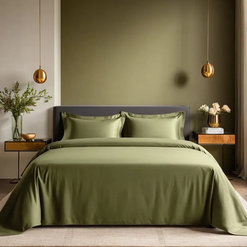 Moonweave Solid Cotton Bedsheet (Dark Olive) - 400 TC media 4