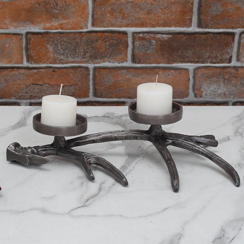 Antler Charm Candle Holder - Black
