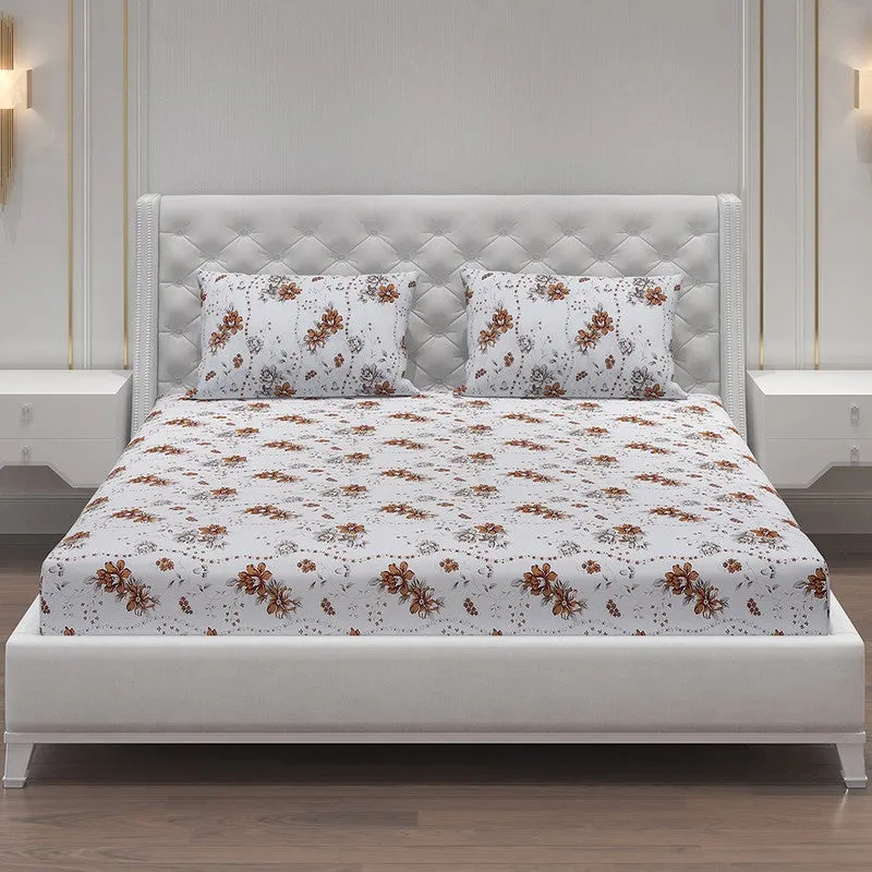 Monte Carlo Petal Matrix Cotton Bedsheet (White,Brown) - 104 TC media 3