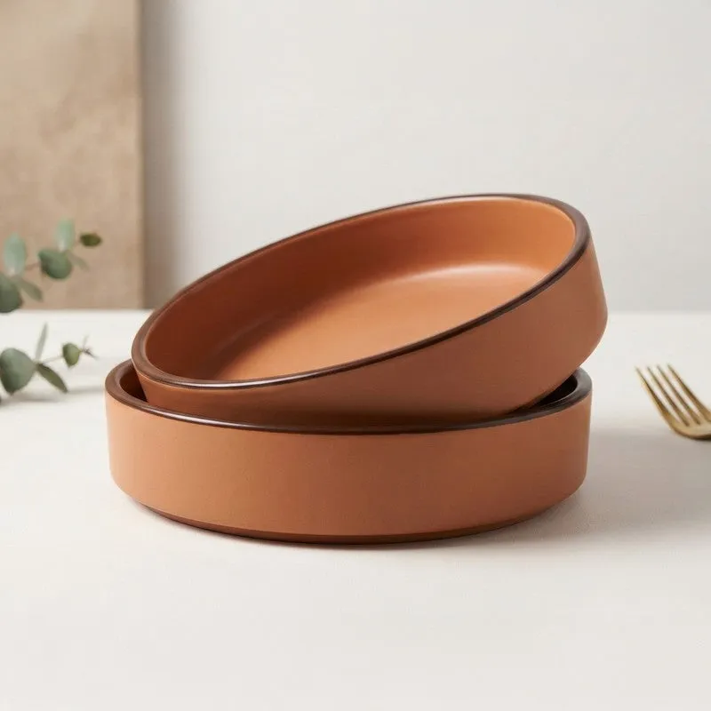 Whimsi Ceramic Salad Bowl (600 mL Each,Brown) - Set Of Two media 1
