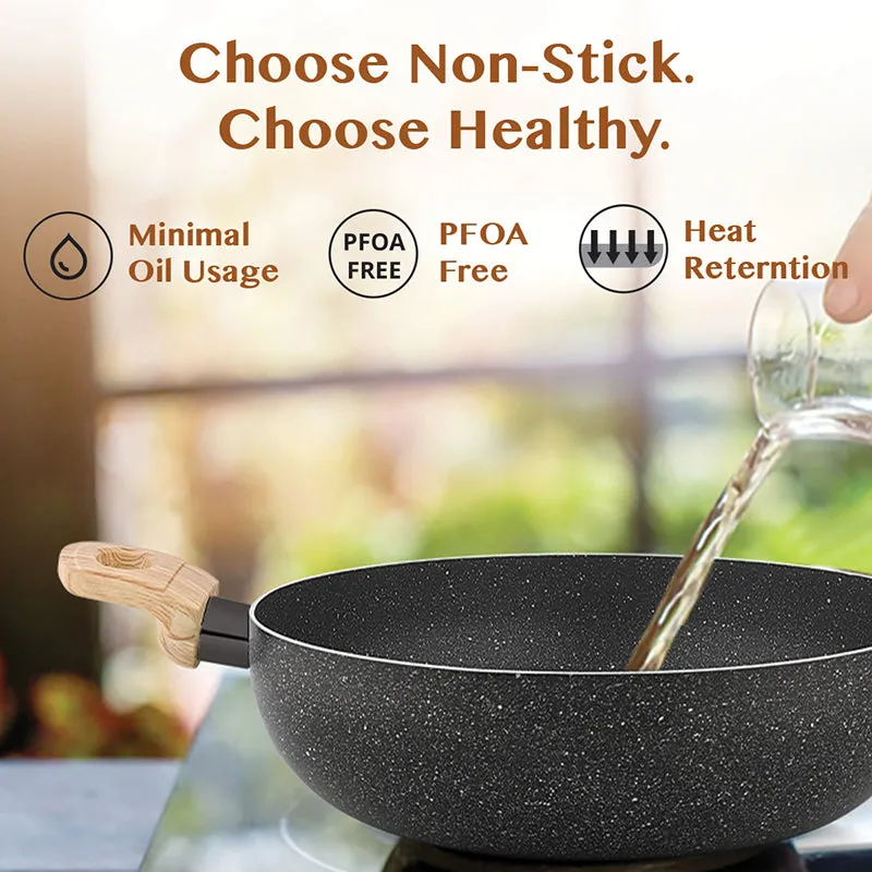 Bergner Terra Black Non-Stick Kadhai With Lid (21 cm/2300 mL) media 5