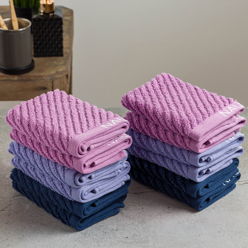 Nautica Riviera Soft Cotton Face Towel (Lilac, Light Blue & Navy Blue) - Set Of Twelve media 4